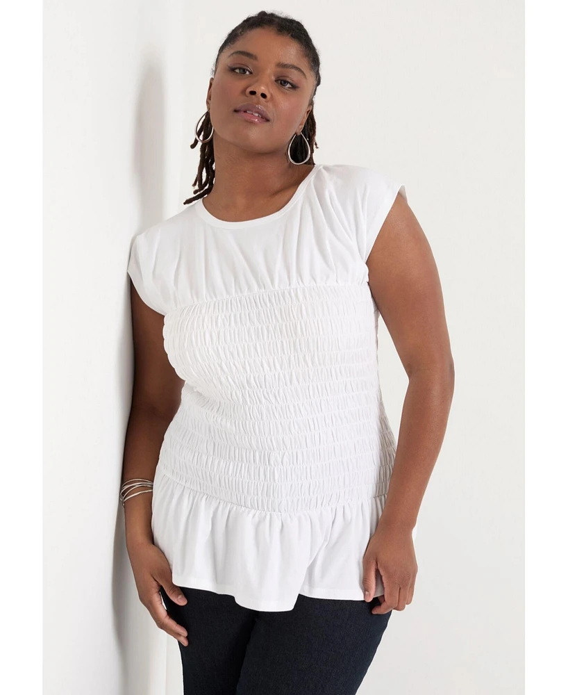 June + Vie Plus Smocked Peplum Top