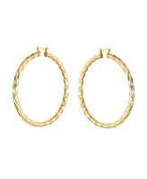 Bling Jewelry Rope Cable Wide Hoop Huggie Earrings 18K Gold Plated Brass 2.25 Inch Diameter