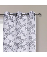 Kate Aurora 2 Piece Embroidered Ethan Floral Leaf Matte Sheer Grommet Top Curtain Panels - 84 in. Long - Navy