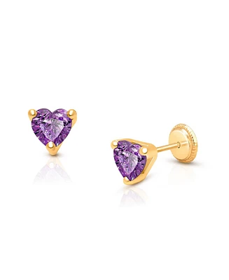 Tiny Blessings Children's 14K Gold Purple Dazzling Heart Studs Girls' Screw Back Earrings