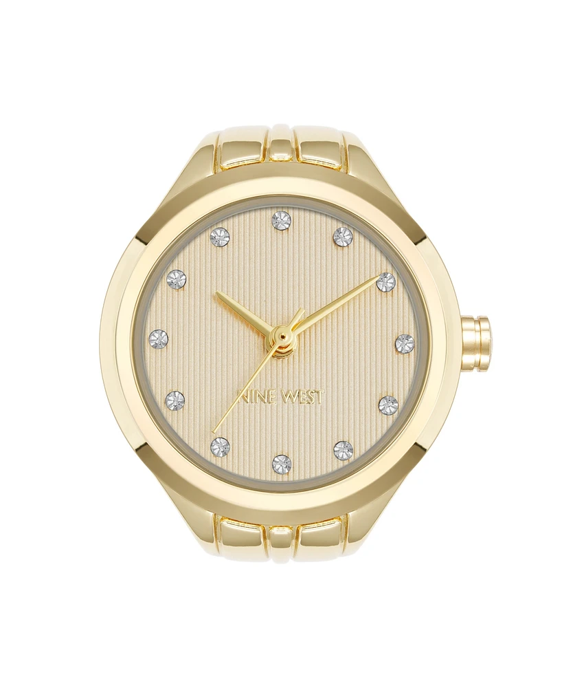 Nine West Women's Quartz Gold-Tone Metal Alloy Crystal Accented Dial Ring Watch, 23mm