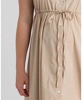 Pietro Brunelli Maternity Poplin Nursing Friendly Button-Front Drawstring Viola Shirt Dress