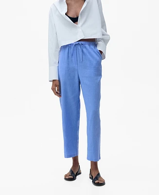 Mango Women's Straight Linen-Blend Trousers Pants