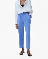 Mango Women's Straight Linen-Blend Trousers Pants