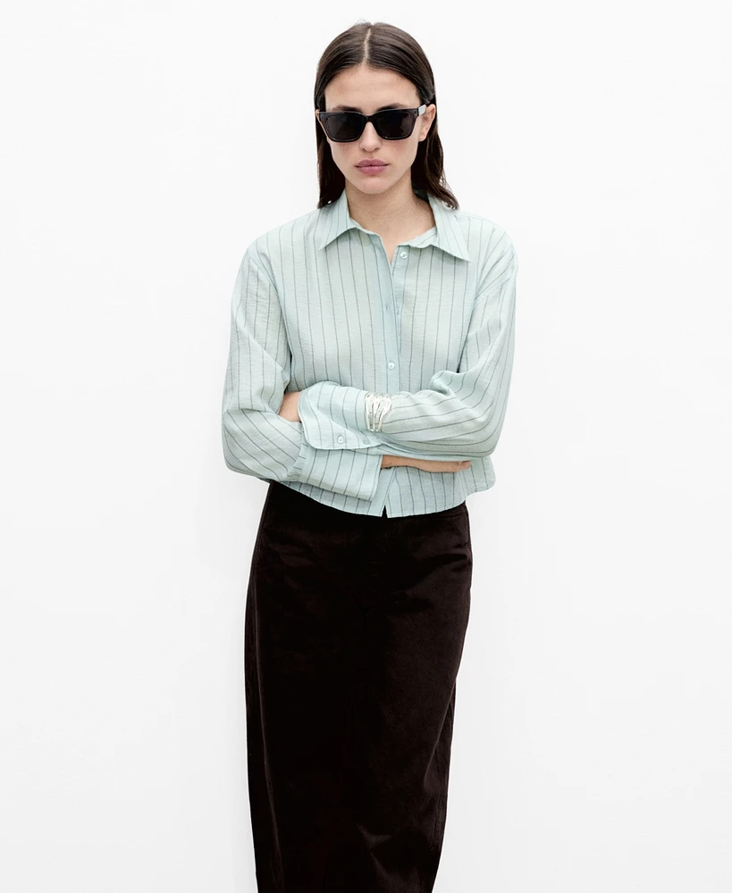 Mango Women's Striped Cropped Shirt