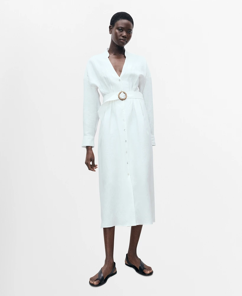 Mango Women's Belt Linen Shirt Dress
