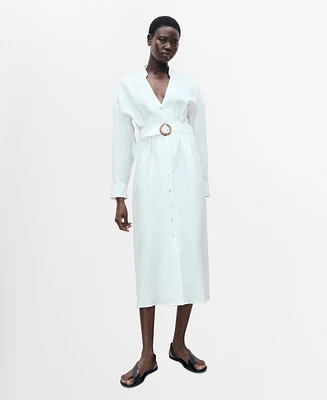 Mango Women's Belt Linen Shirt Dress