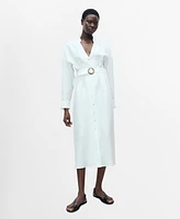 Mango Women's Belt Linen Shirt Dress