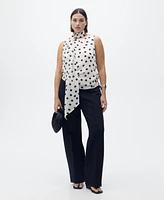 Mango Women's Polka-Dot Wrap-Neck Blouse