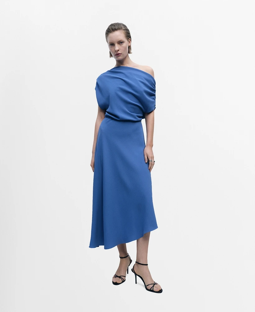Mango Women's Asymmetrical-Neck Midi Dress