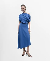 Mango Women's Asymmetrical-Neck Midi Dress