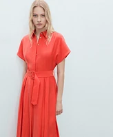 Mango Women's Flared Belted Midi Dress
