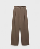 Mango Women's Belt Straight-Fit Trousers Pants