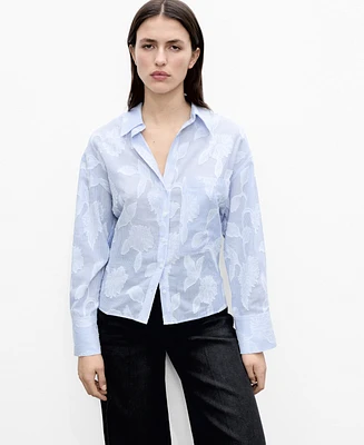 Mango Women's Embroidered Oversized Striped Shirt