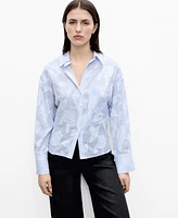Mango Women's Embroidered Oversized Striped Shirt