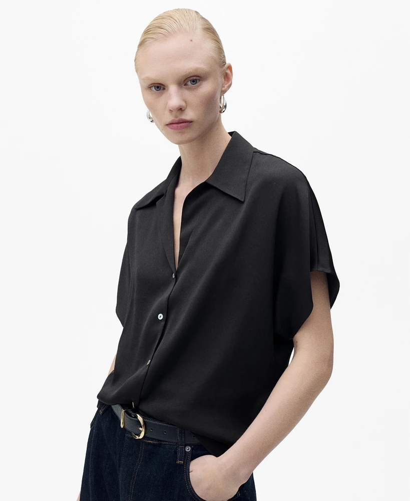 Mango Women's Short-Sleeved Satin Shirt