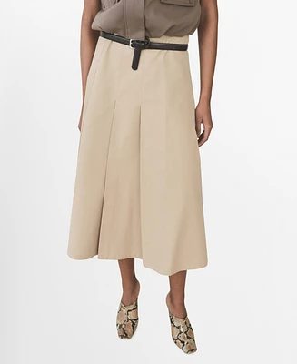 Mango Women's Pleated Detail Flared Skirt