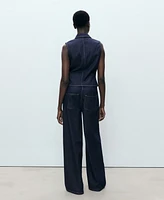 Mango Women's Belted Wide Leg Denim Trousers Pants