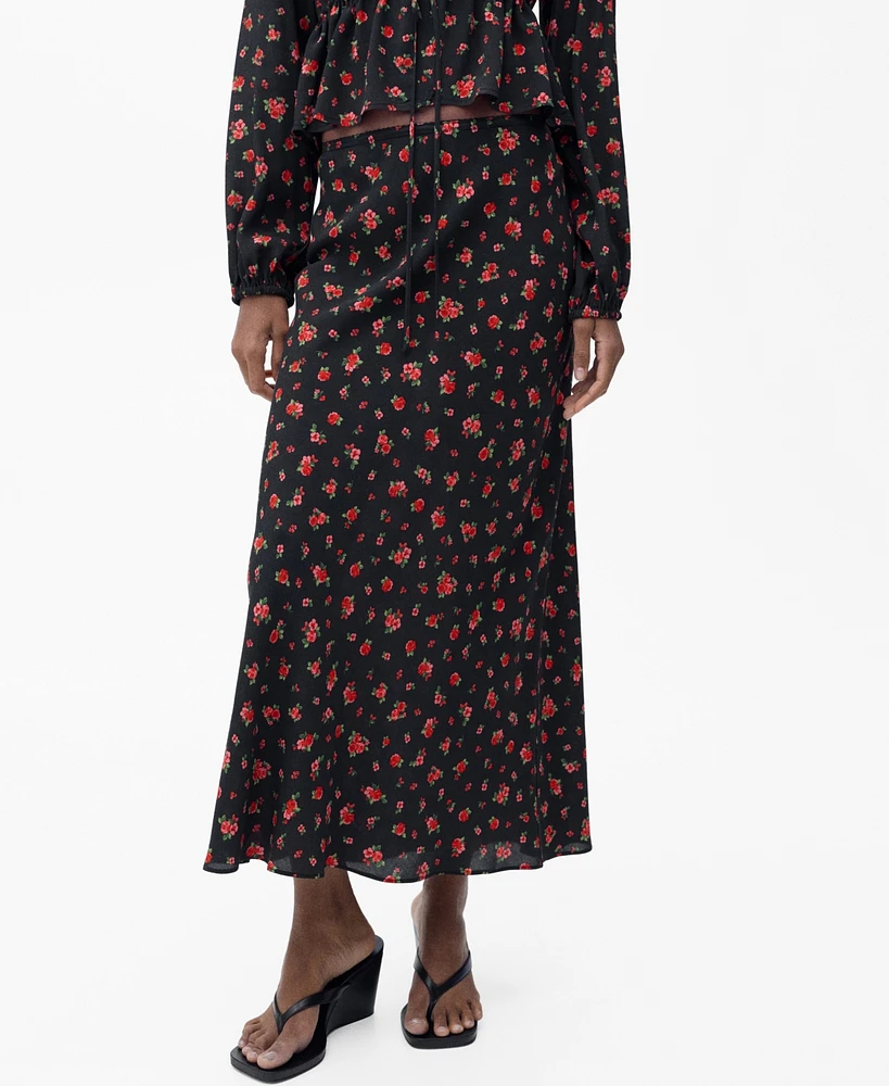 Mango Women's Long Flared Floral Skirt