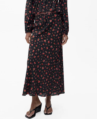 Mango Women's Long Flared Floral Skirt