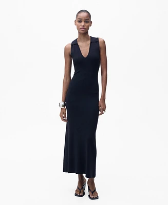 Mango Women's Lapel Knitted Midi Dress
