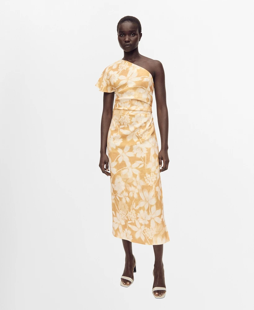 Mango Women's Linen Floral-Print Dress