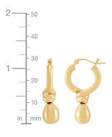 Polished Knot & Teardrop Dangle Hoop Earrings in 14k Gold