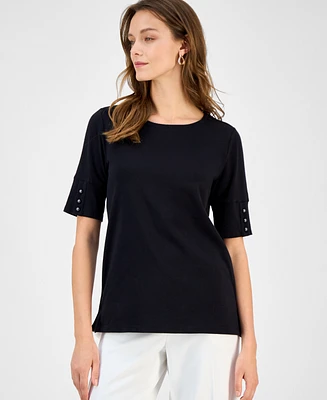 Kasper Women's Button-Cuff Crewneck T-Shirt