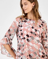 Kasper Women's Printed Bell-Sleeve Blouse, Regular & Petite