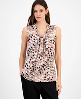 Kasper Women's Printed Twisted V-Neck Sleeveless Top, Regular & Petite