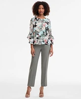 Kasper Women's Printed 3/4-Ruffle Sleeve Blouse, Regular & Petite