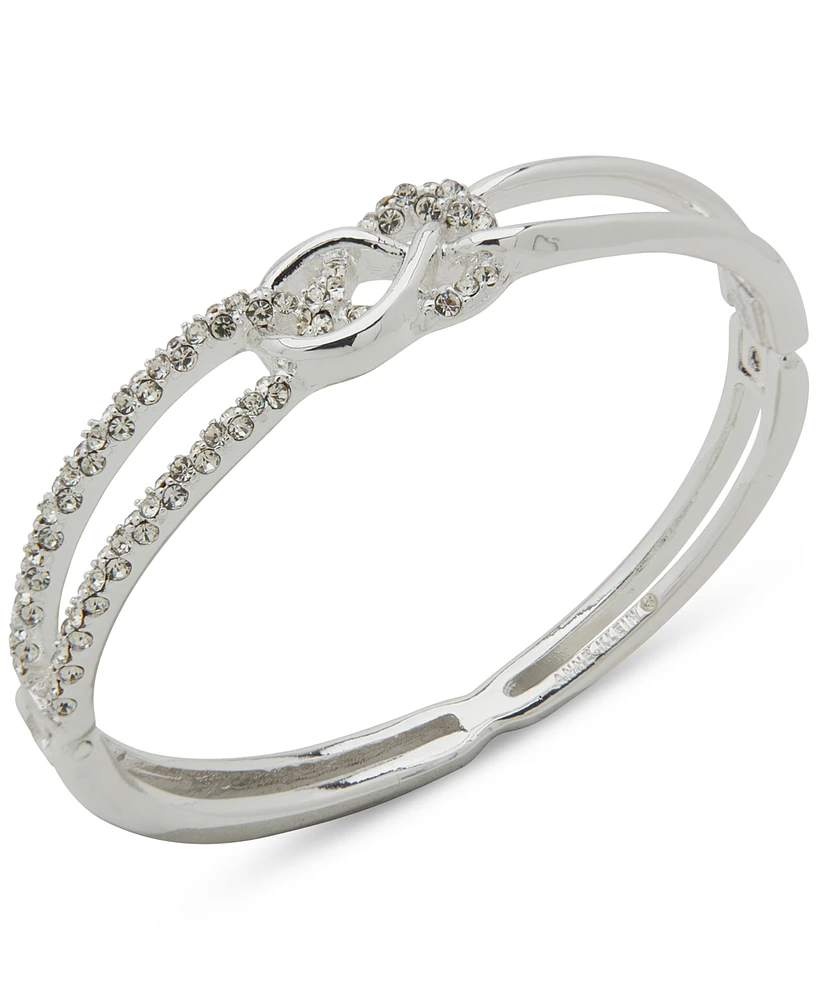 Anne Klein Silver-Tone Pave Interlocked Open Bangle Bracelet