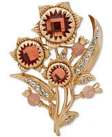Anne Klein Gold-Tone Pave & Stone Flower Bouquet Pin