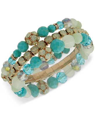 Anne Klein Gold-Tone 3-Pc. Set Mixed Bead Stretch Bracelets