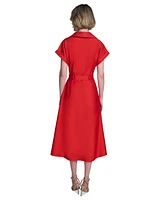 Halston Women's Zip-Front Cuffed-Sleeve Midi Dress