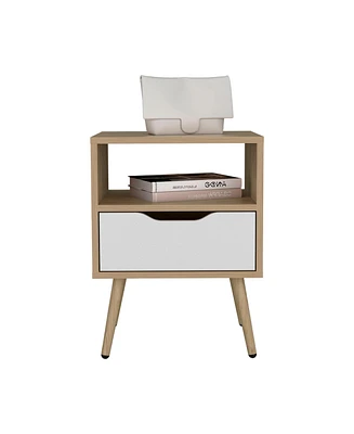 Speers Nightstand, 1 Drawer, 1 Shelf, Natural Oak / White