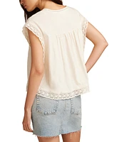 Lucky Brand Women's Lace-Trim Short-Sleeve Boxy Tee