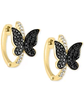 Lali Jewels Black & White Diamond Butterfly Small Hoop Earrings (1/3 ct. t.w.) in 14k Gold