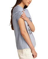 Lucky Brand Women's Cotton Mirror Embroidered Floral Tee