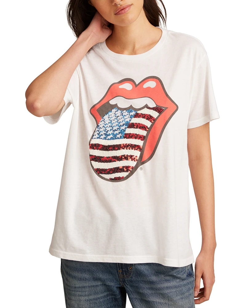 Lucky Brand Women's Rolling Stones American Flag Boyfriend Tee