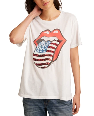 Lucky Brand Women's Rolling Stones American Flag Boyfriend Tee