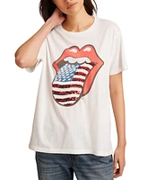 Lucky Brand Women's Rolling Stones American Flag Boyfriend Tee