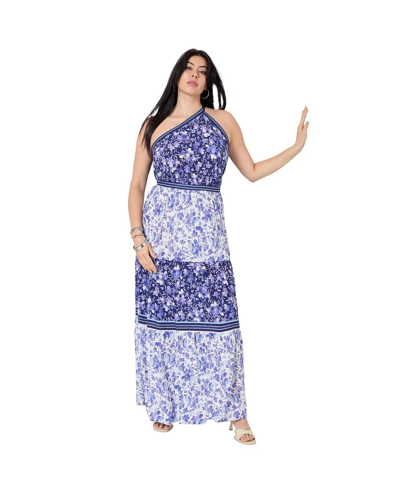 June + Vie Plus One-Shoulder Tiered Maxi Dress