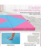 8 Feet Pu Leather Folding Gymnastics Mat with Hook and Loop Fasteners-Pink & Blue