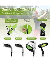 Junior Complete Golf Club Set Right Hand with Rain Hood for Kids-Green