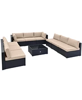 Gymax 10PCS Rattan Furniture Set Outdoor Wicker Sofa Table Cushioned Seat Patio