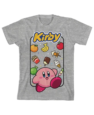 Kirby Boys With Food Background and Logo Youth Heather Gray Graphic Tee-xs