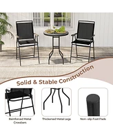 3 Pieces Outdoor Bar Stool Set with Dpc Tabletop and Umbrella Hole for Poolside-Black