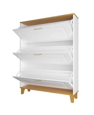 Wooden three-door natural shoe cabinet, multi-purpose shoe rack with adjustable shelves,cabinet foot,white