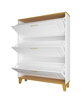 Wooden three-door natural shoe cabinet, multi-purpose shoe rack with adjustable shelves,cabinet foot,white